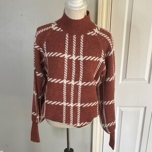 Maurices Rust and Cream Plaid Turtleneck Sweater